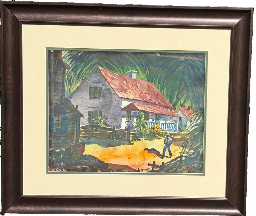 Лабораторный прибор "Southern Houses" 14 x 18 Luminous Watercolor Painting-1950s — фото лота 1