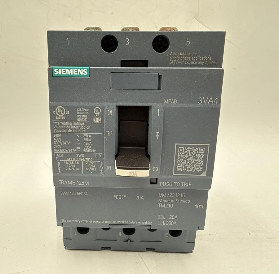 Автоматический выключатель SIEMENS 3VA4120-5ED34-0AA0 ,CIRCUIT BREAKER, 3P/20A /
