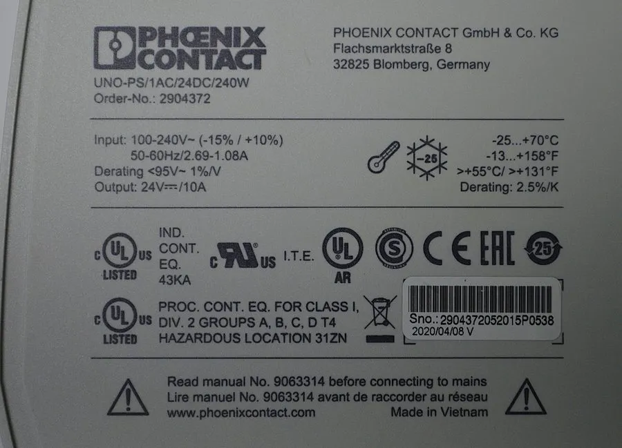 Блок питания Phoenix Contact 30W 24VDC 3 Pole DIN Rail Power Supply UNO-PS/1AC/2 — фото лота 1