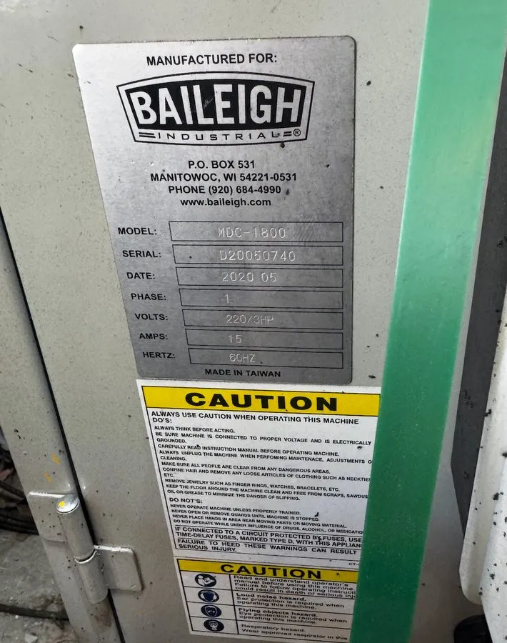Оборудование ЧПУ Baileigh Industrial MDC-1800 Metal Dust Collector 220/3HP/15 Am — фото лота 1