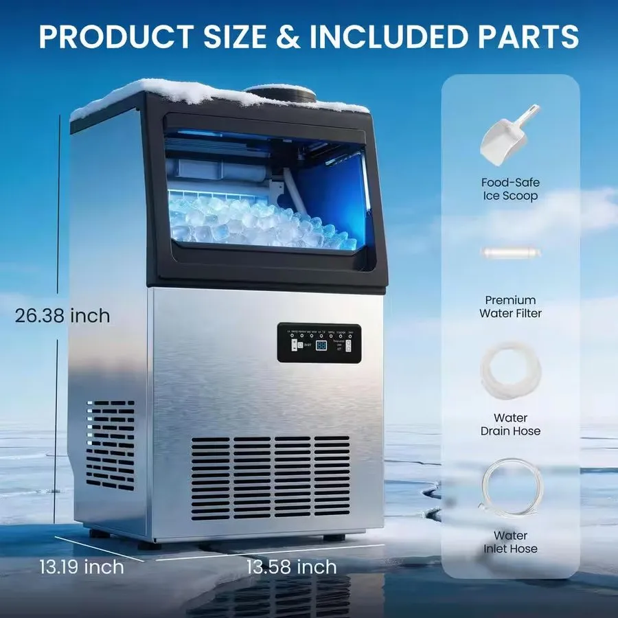 Льдогенератор 13.58 In. Stainless Steel 100 Lb./24 H Freestanding Commercial Ice — фото лота 2