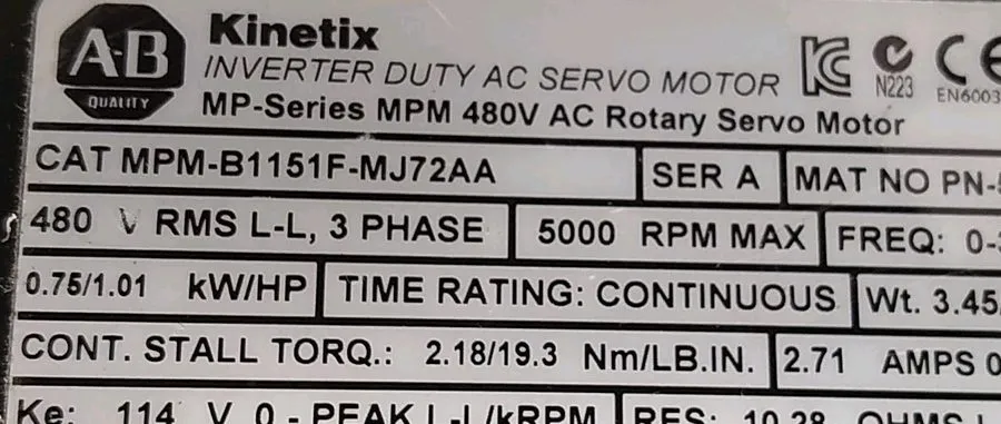 Серводвигатель Allen-Bradley MPM-B1151F-MJ72AA Servo Motor