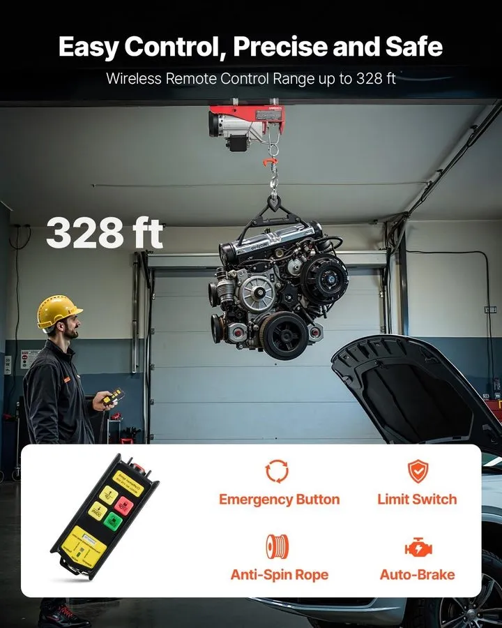 Таль Electric Hoist 880lbs with 328ft Remote Control 110 V, 40ft/20ft Lifting He