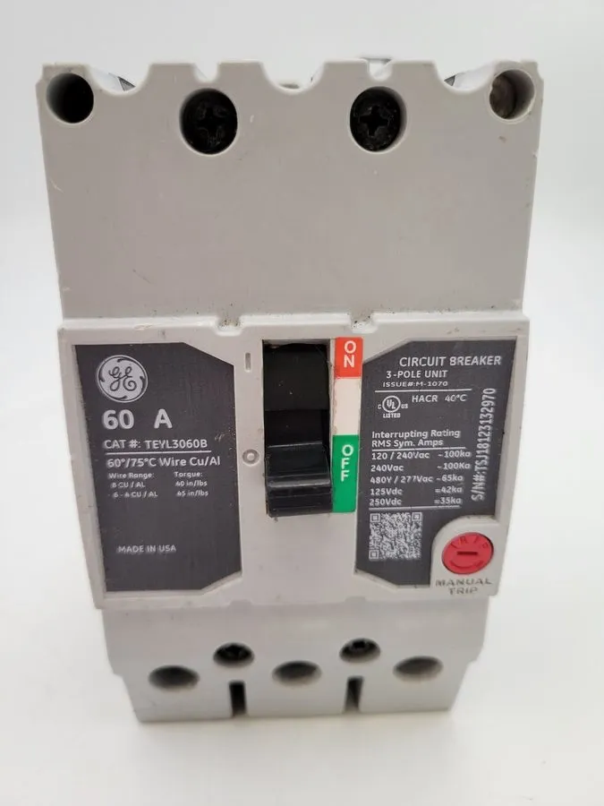 Автоматический выключатель GE TEYL3060B 60A 480V 3 Pole Molded Case Circuit Brea