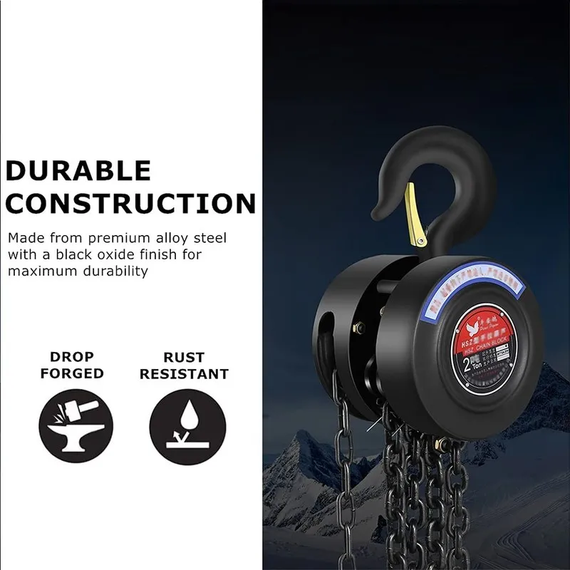 Таль Manual Chain Hoist 1 Ton/2000 lbs Capacity 10’ Lift 2 Hooks Manual Ha — фото лота 2