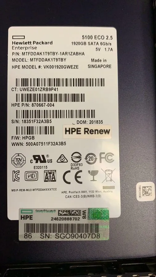 SSD-накопитель HPE M0T66B 3PAR 8000 3.84TB 2.5" ENCRYPTED SSD M0T66A 879397-001
