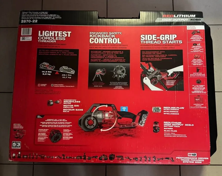 Режущий инструмент Milwaukee 2870-22 Cordless Pipe Threader Kit Red (New, Comple