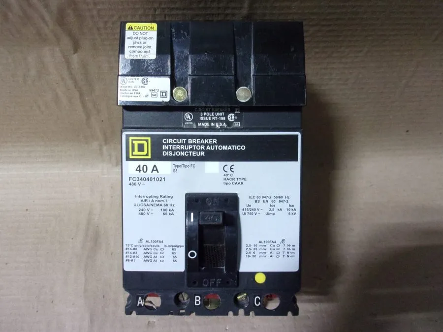 Автоматический выключатель Square D FC FC340401021 3 Pole 40 Amp 480V SHUNT TRIP