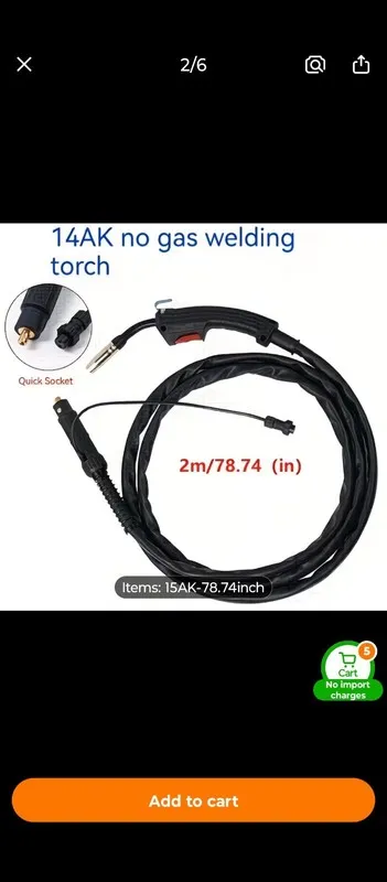Сварочная горелка 15AK MIG Welding Torch Fixed Neck Tube Quick Socket 2m 78.74in — фото лота 1