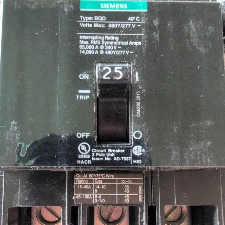 Автоматический выключатель Siemens BQD325 Bolt-on 480V 25A 3 pole circuit breake