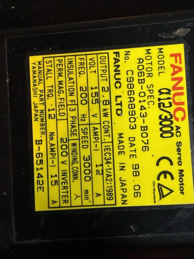 Серводвигатель FANUC α12/3000 AC Servo Motor 2.8kW 155V 12Nm 3000RPM A06B-0143-B