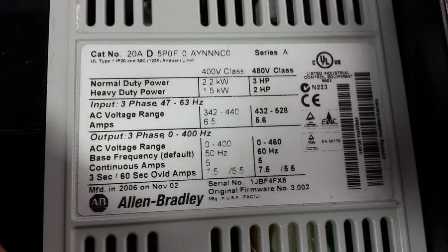 Частотный преобразователь Allen Bradley 20A B 2P2A 3 AYNNNC0 PowerFlex 70 AC Dri — фото лота 1