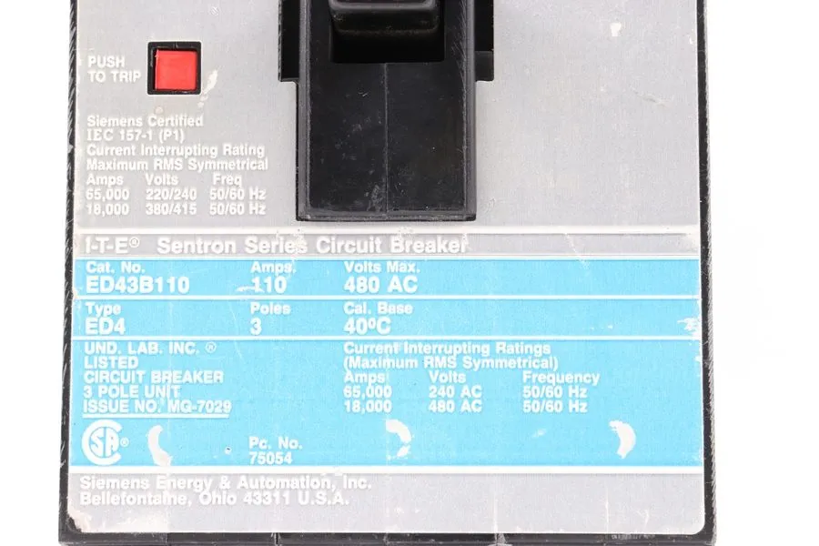 Автоматический выключатель ITE/SIEMENS SENTRON SERIES CIRCUIT BREAKER ED43B110 1