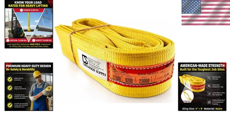 Строп 2-Ply 900 Webbing Lifting Sling 4inx8ft Type 3, 23,000 lb Basket Capacity — фото лота 1