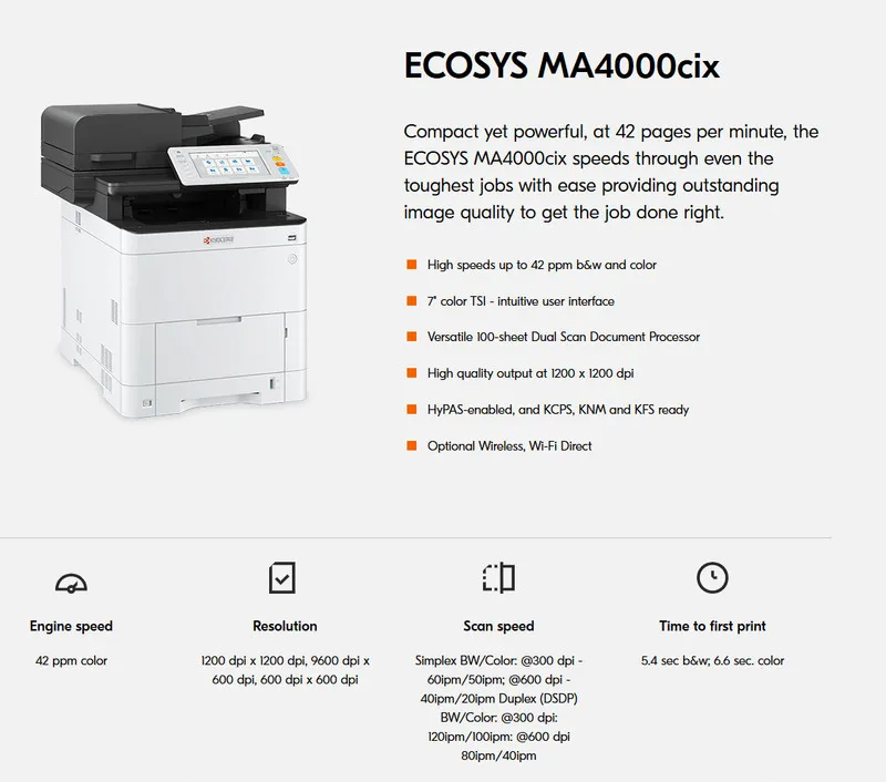 Лазерный принтер Kyocera MA4000CIX Multifunction Color Laser Printer 1102Z42US0