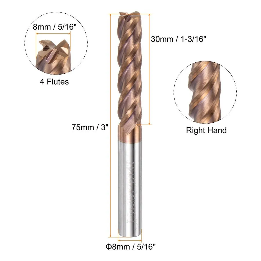 Режущий инструмент Carbide Square End Mill 8mmx30mmx8mmx75mm TiSiN Coated 4 Flut — фото лота 1