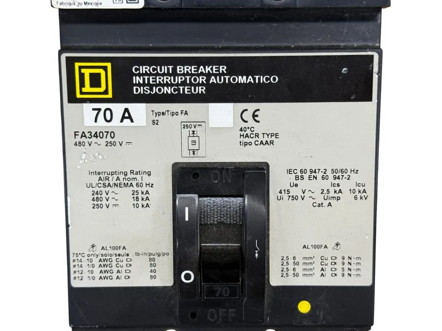 Автоматический выключатель Square D FA34070 Circuit Breaker 70A 3-Pole 480V SEE