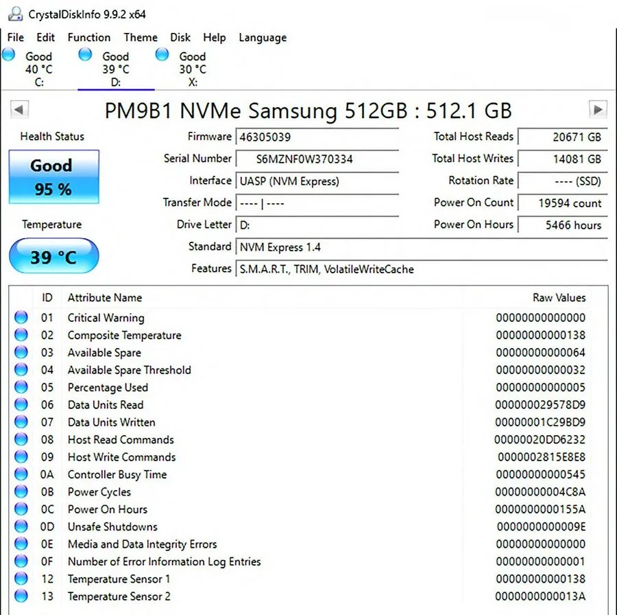 SSD-накопитель Samsung PM9B1 512GB M.2 2230 PCIe Gen4 x4 NVMe SSD Dell 0HCR46 MZ