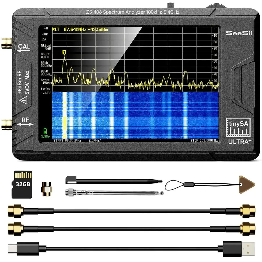 Анализатор спектра TinySA Ultra+ ZS406 Spectrum Analyzer 4inch V0.4.6 100kHz-5.4 — фото лота 1