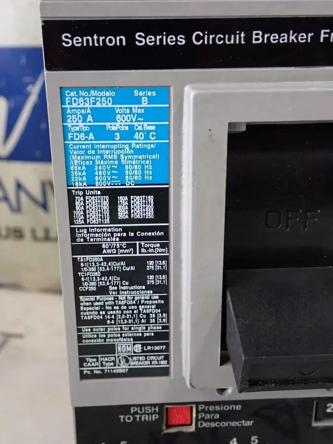 Автоматический выключатель SIEMENS FD63F250 SENTRON SERIES B 250 AMP CIRCUIT BRE