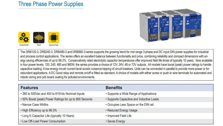 Блок питания TDK-Lambda DRB480-48-3-A0 480W 48V 10A 3-Phase DIN Rail Power Suppl — фото лота 1