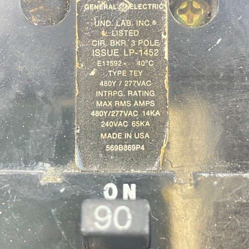 Автоматический выключатель GENERAL ELECTRIC TEY390 TEY 3 POLE 90 AMP 480v CIRCUI — фото лота 3