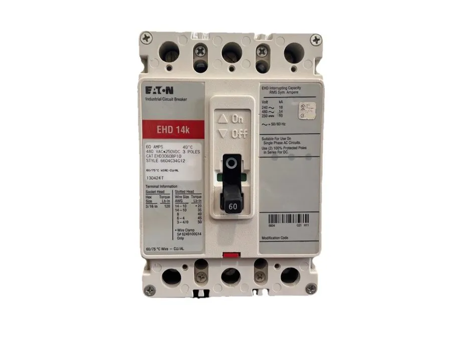 Автоматический выключатель Eaton EHD3060BP10 60 Amp 3 Pole 480V EHD 14K Circuit 