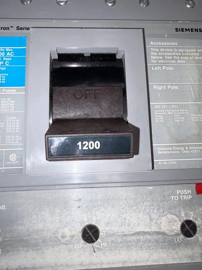 Автоматический выключатель Siemens Sentron Type ND63F120 1200 Amp 600 VAC Circui