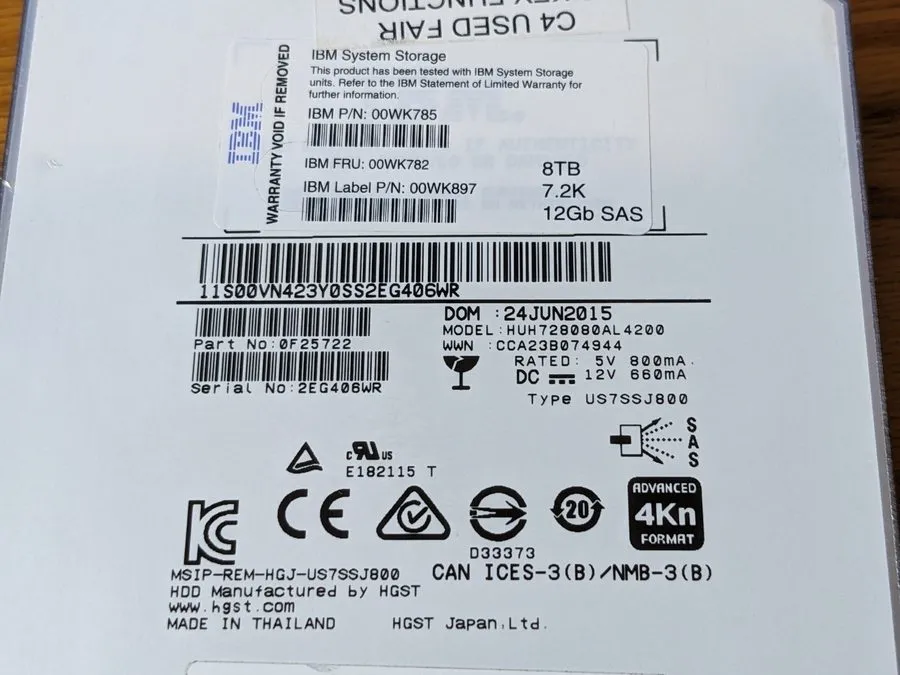 Жёсткий диск HUH728080AL4200 HGST Ultrastar He8 8TB 7200RPM 4Kn 3.5 Inch Interna