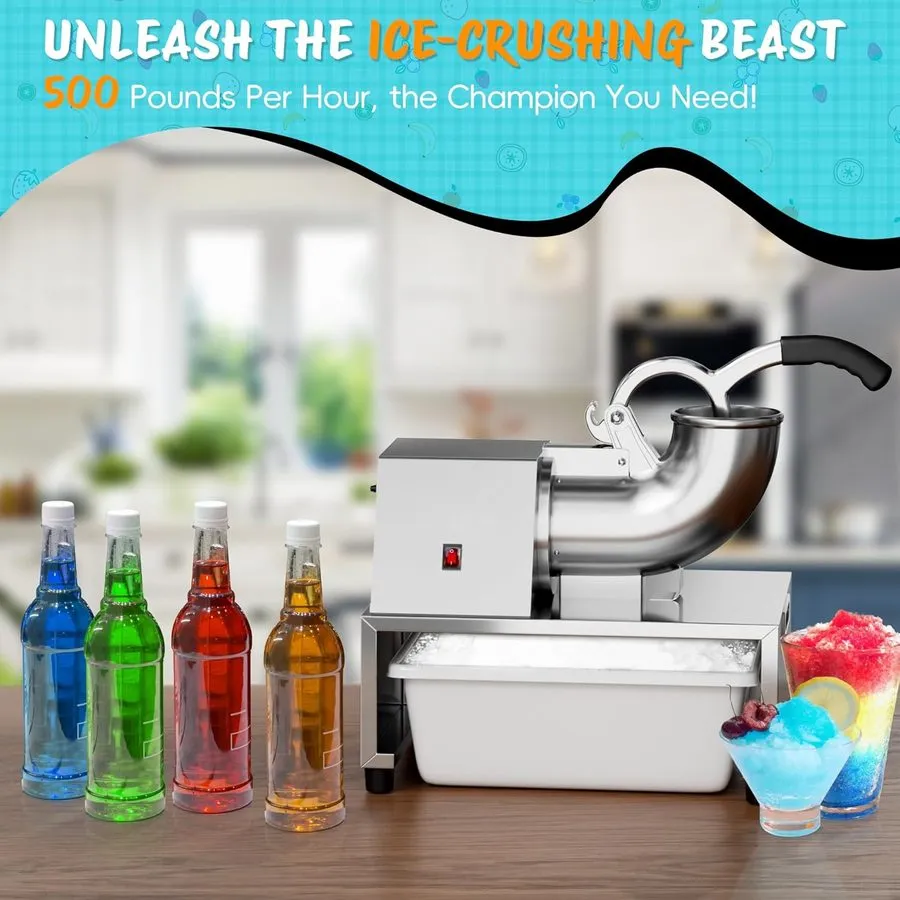 Льдогенератор 48L Snow Cone Machine, 500LB/H Commercial Shaved Ice Machine, 300W — фото лота 1