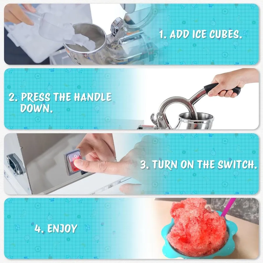 Льдогенератор 48L Snow Cone Machine, 500LB/H Commercial Shaved Ice Machine, 300W — фото лота 2