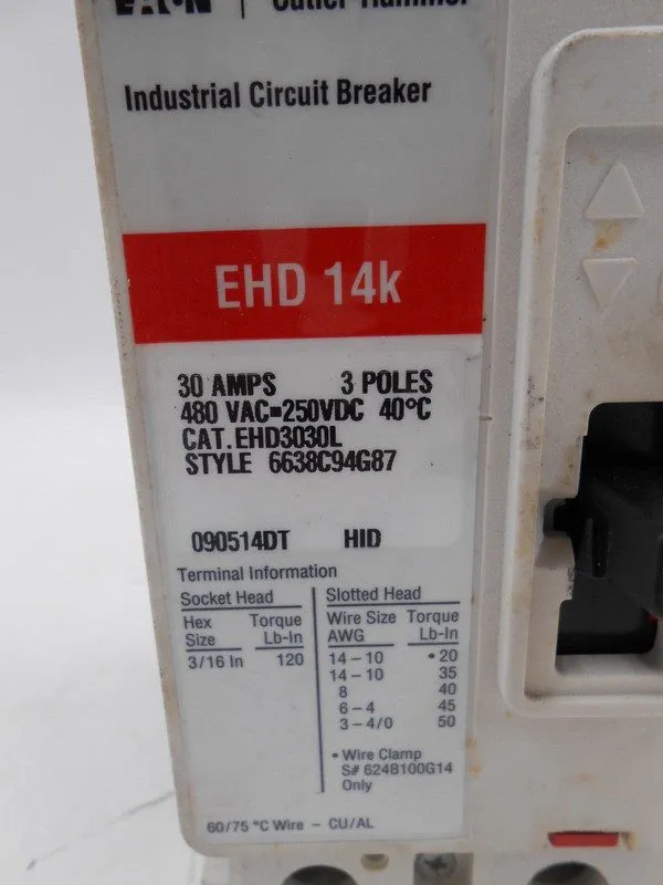 Автоматический выключатель 1 Eaton EHD3030L 30A Circuit Breaker EHD 14K 3P 480V