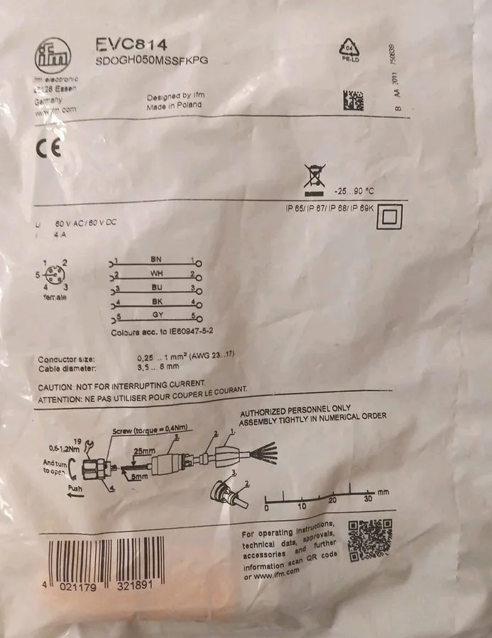 Разъём Ifm Evc814 Wireable M12 Connector — фото лота 1