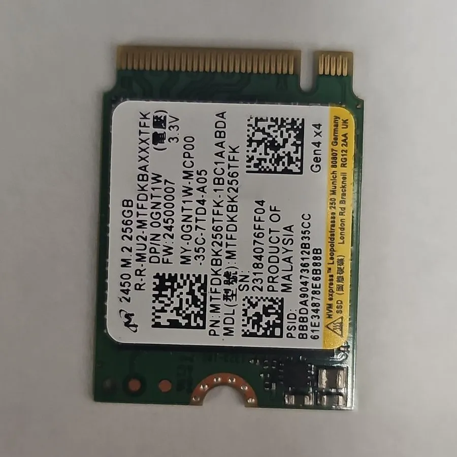 SSD-накопитель Micron 2450 256GB M.2 2230 PCIe 4.0 Gen4 x4 SSD MTFDKBA256TFK