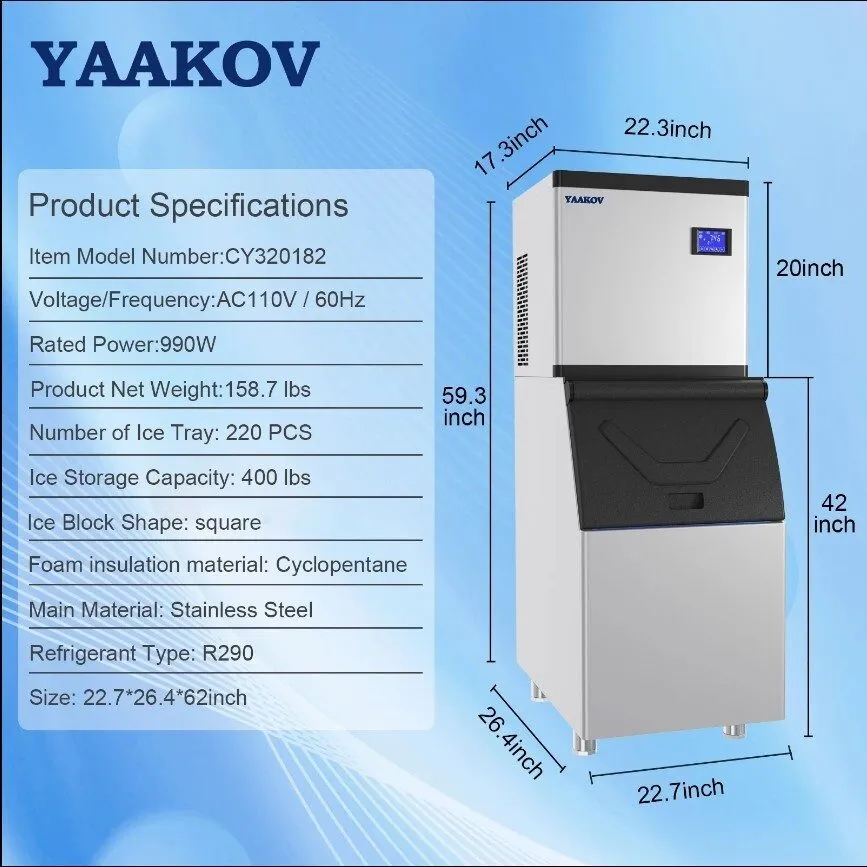Льдогенератор Commercial Ice Machine 650LBS/24H with 400LBS Storage Bin, Industr