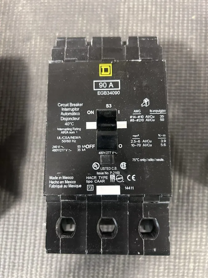 Автоматический выключатель Square D EGB EGB34090 3 Pole 90 Amp 480V Circuit Brea — фото лота 2