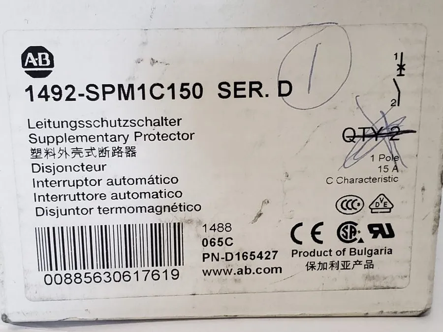 Автоматический выключатель ALLEN-BRADLEY 15A 277V 1-POLE CIRCUIT BREAKER 1492-SP