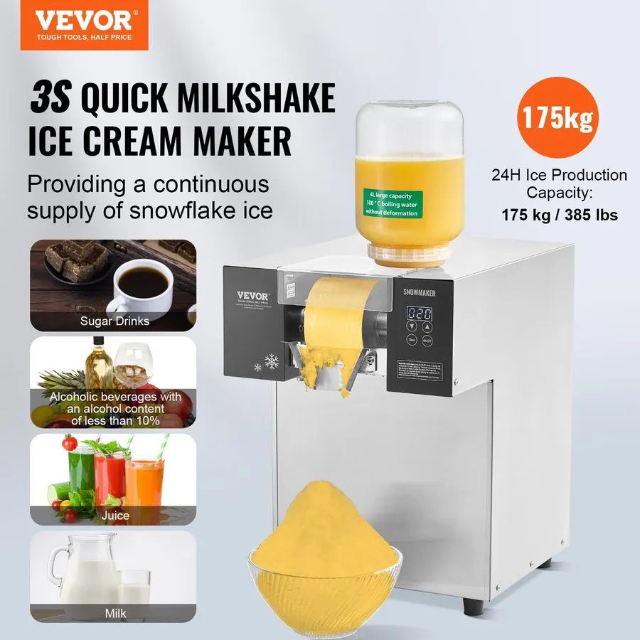 Льдогенератор VEVOR Commercial Snowflake Ice Machine 385LBS/24H Stainless Steel