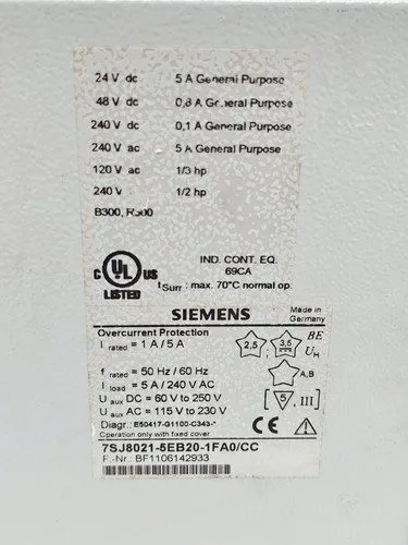 Реле защиты SIEMENS SIPROTEC 7SJ8021-5EB20-1FA0/CC OVERCURRENT PROTECTION RELAY  — фото лота 1