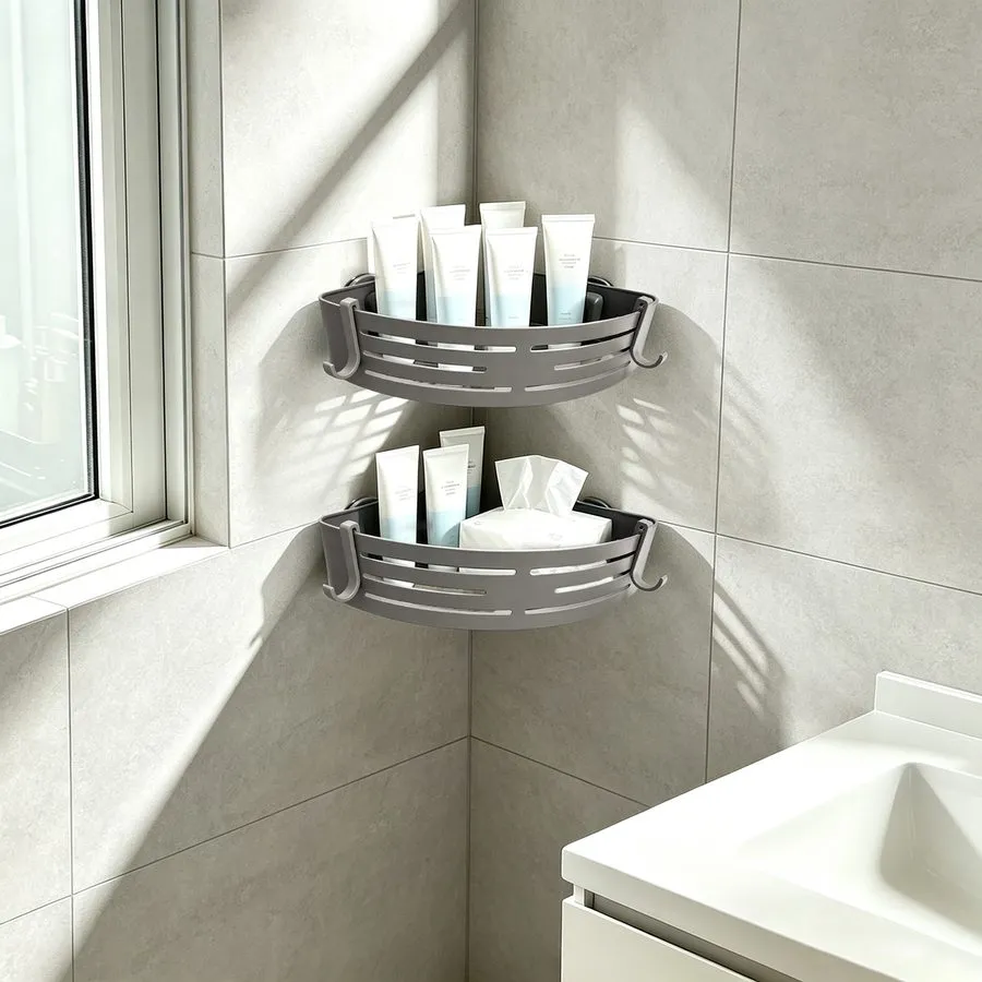 Вакуумная присоска 2-Tier Bathroom Corner Shelf, Suction Cup Shower Storage Rack