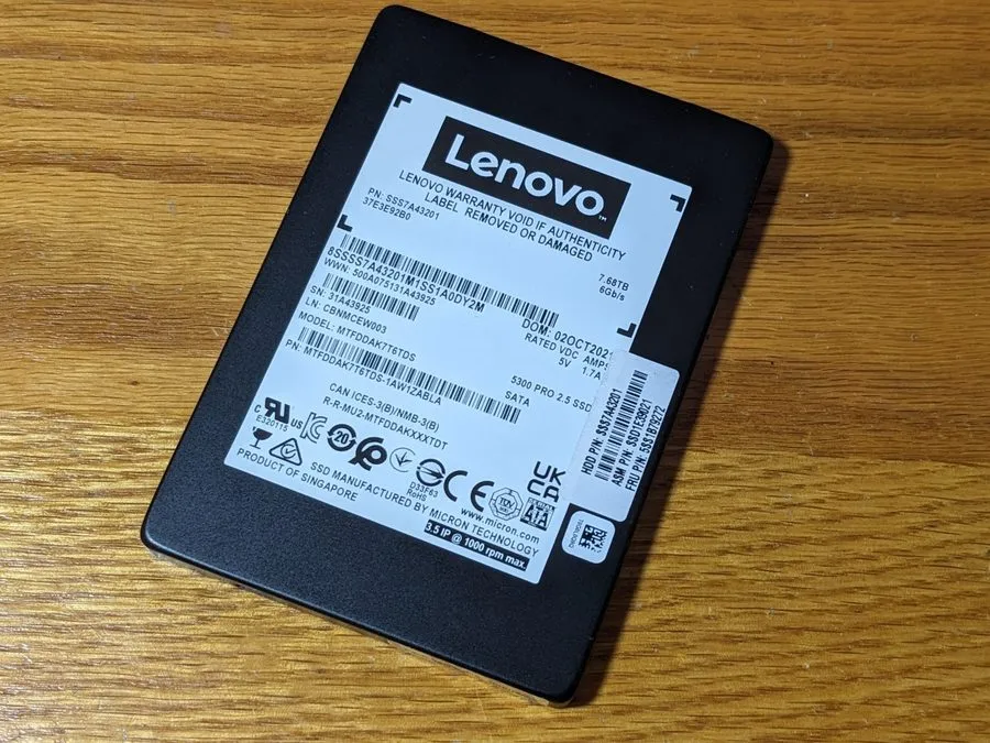 SSD-накопитель MICRON MTFDDAK7T6TDS 7.68TB 2.5" SATA SSD 4,317 Hours, 98.6% Heal