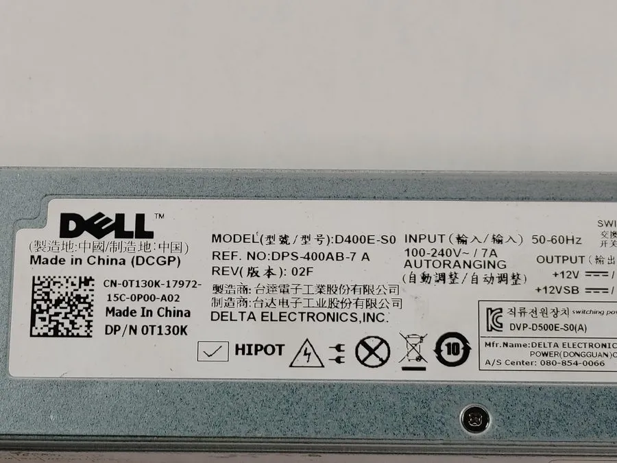 Блок питания Dell PowerEdge R310 Server 400W Power Supply T130K — фото лота 1