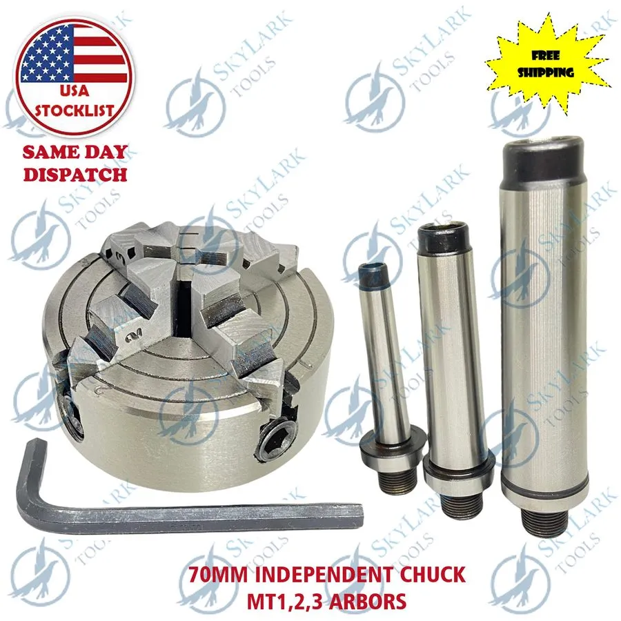 Режущий инструмент 4 Jaw Independent Lathe Chuck 2-1/4" (70mm) M14x1 Thread + MT