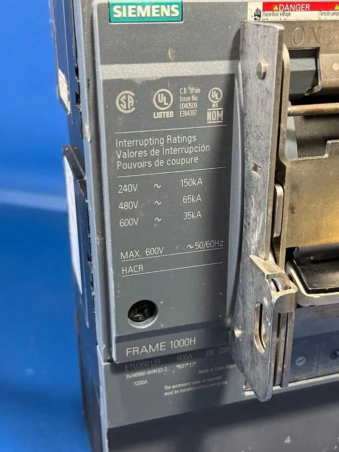 Автоматический выключатель SIEMENS 3VA6 3VA6560-6HN32-2AA0 600A 600V 3P CIRCUIT