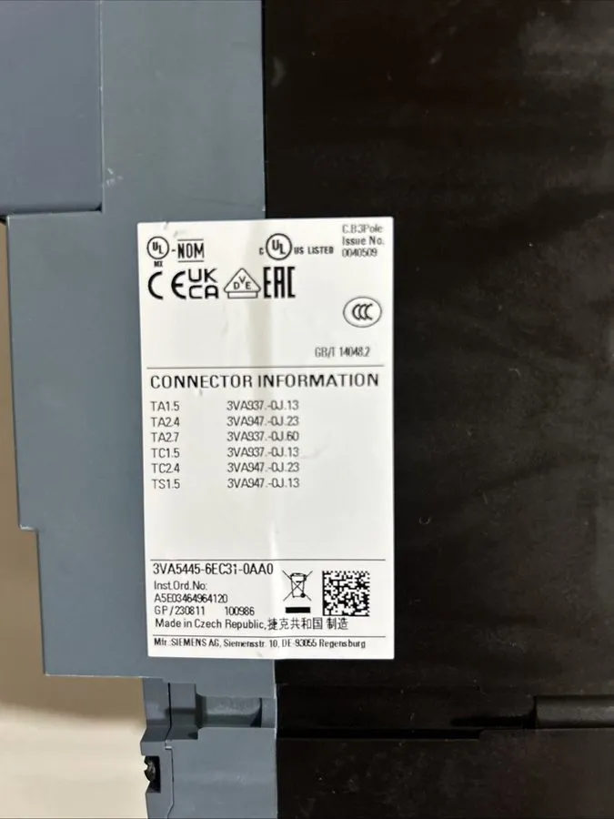 Автоматический выключатель Siemens 3VA5445-6EC31 Circuit Breaker 3POLE 450Amp 60 — фото лота 3