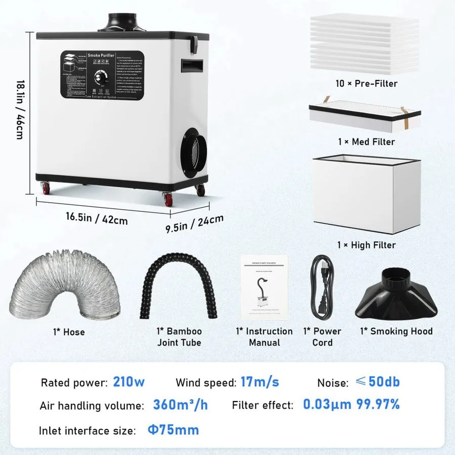Дымоуловитель 210W Pure Air Fume Extractor 4-Stage Filter Smoke Purifier — фото лота 1