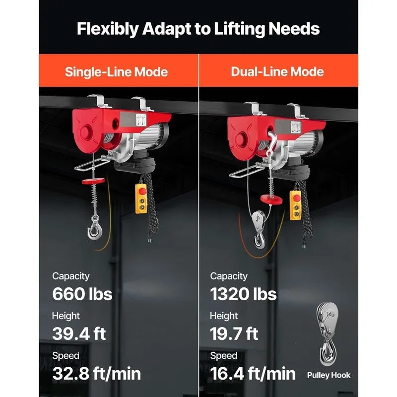 Таль 1320lb 1150W 110V Electric Hoist 40ft Lift with Remote & Steel Wire