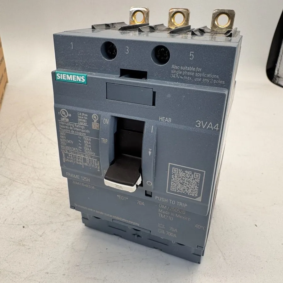 Автоматический выключатель 3VA4170-6ED34-0AA0 SIEMENS 3 POLE 70A 480V 65kA CIRCU — фото лота 2
