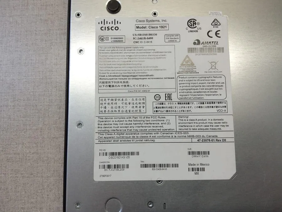 Маршрутизатор Cisco 1921 CISCO1921/K9 V05 2-Port Gigabit Integrated Service Rout