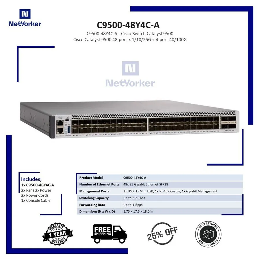 Коммутатор C9500-48Y4C-A Cisco 9500 48-Port 25G SFP28 4x100G QSFP28 Network Swit